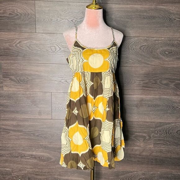 Chaudry KC Mid Century Modern Mini Babydoll/Sundress, Cream/Brown/Gold-Large-NWT - Picture 3 of 13